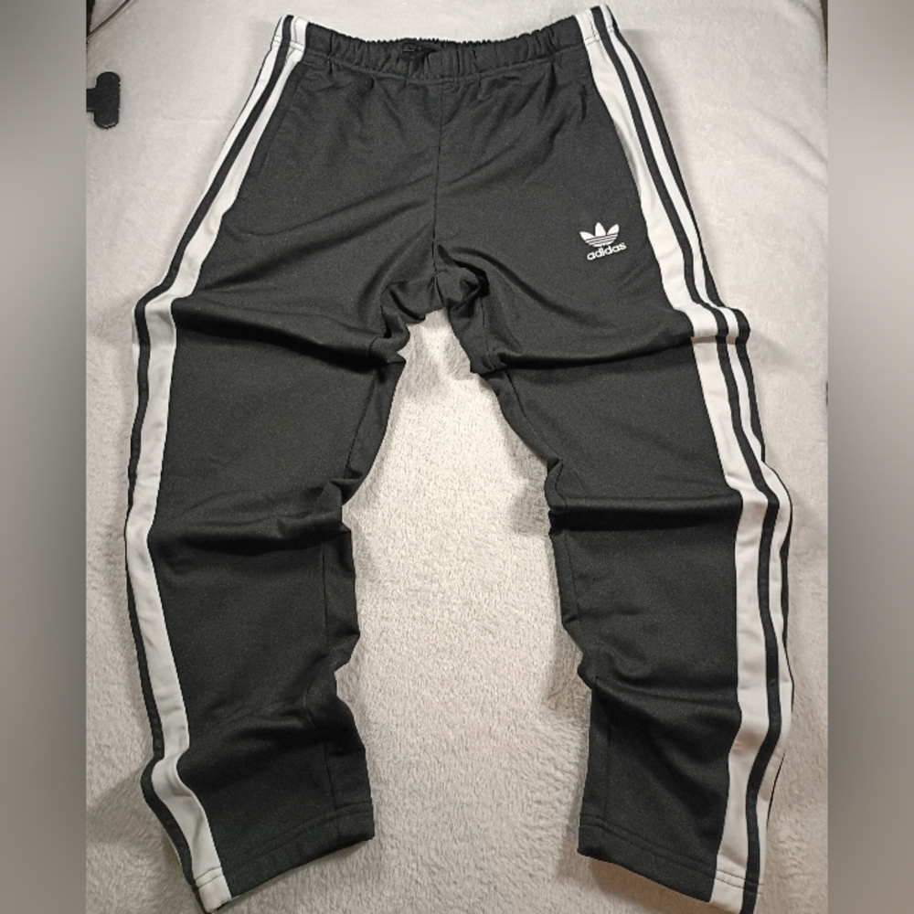 Adidas Originals Trefoil Track Pants Black White Striped Zip Pockets Mens M